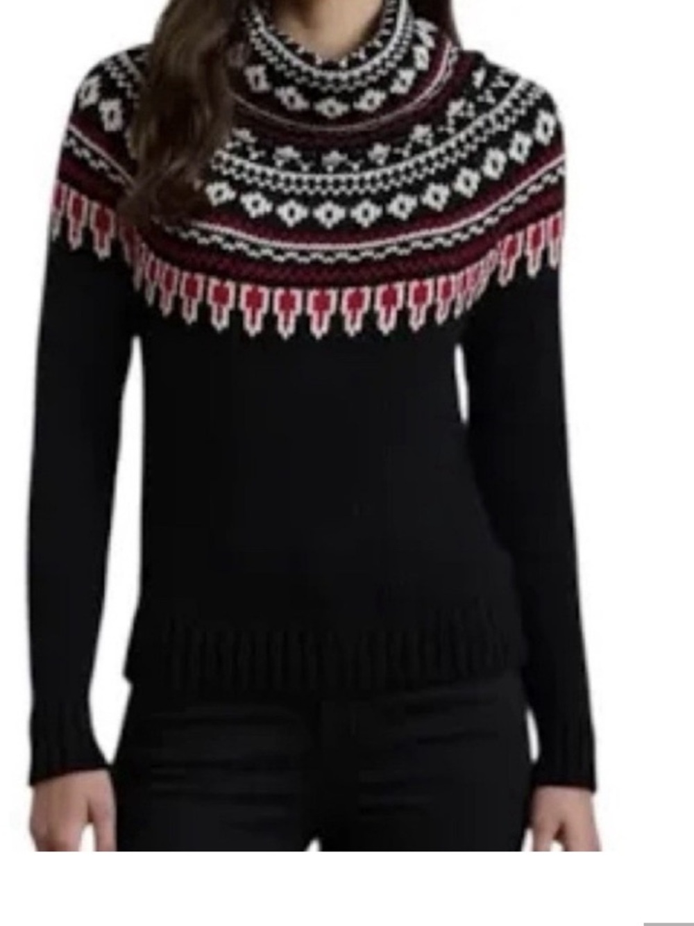 Ralph Lauren Black Turtleneck Sweater with Red & White Fair Isle Yoke